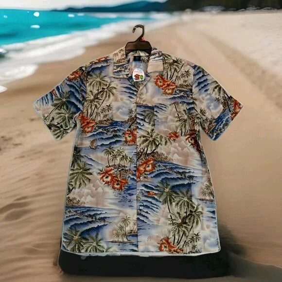 Hawaiian Tropical Men's Button Front Shirt Medium Colorful Floral multicolor Top - Picture 2 of 11